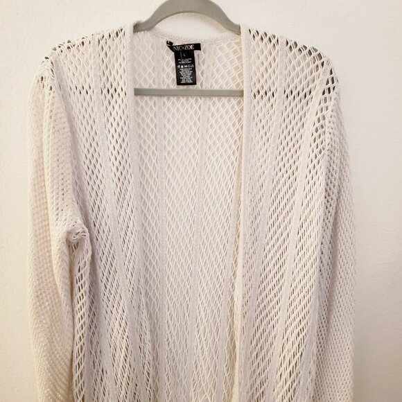 Nik + Zoe Fringed Hem Cotton Blend Crochet Cardigan Sz L EUC MSRP $189 - Picture 2 of 8